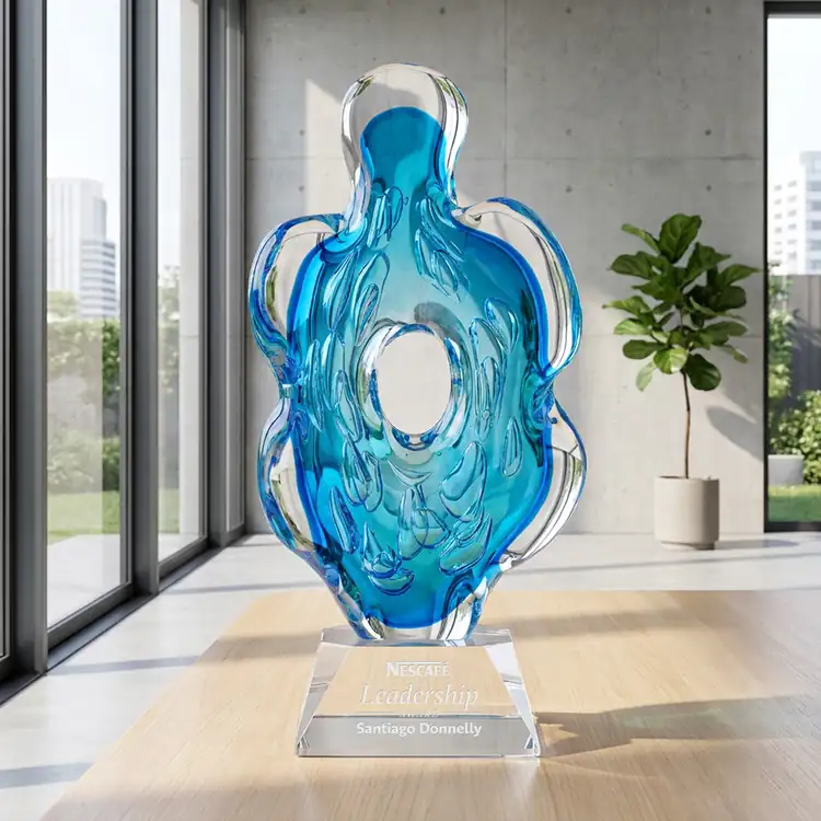 Trillium Art Glass Award on Sheffield Base - Clear - Deep Etch #3