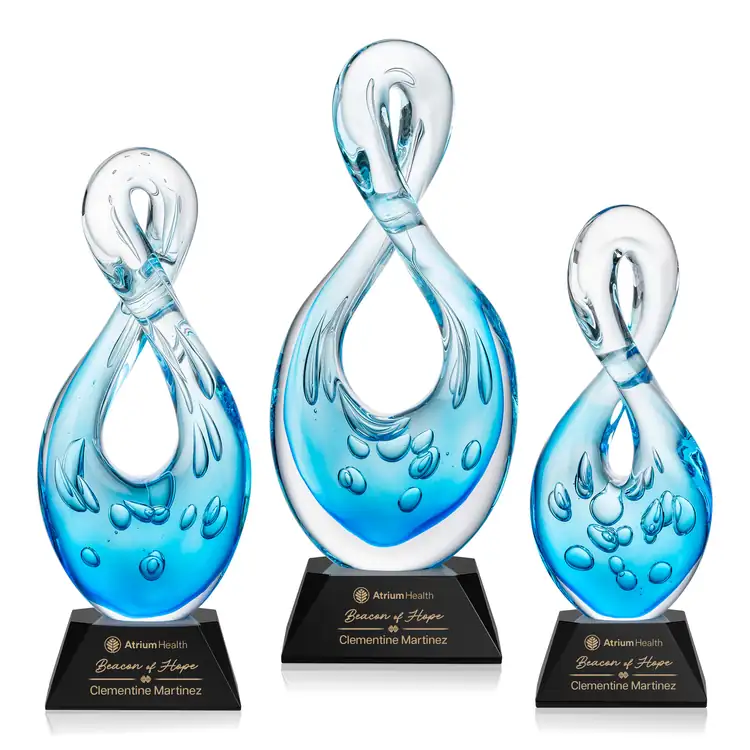 Utopia Art Glass Award on Sheffield Base - Black or Blue - Laser Engraving
