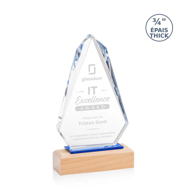 Trophée Valencia en cristal Starfire sur socle en hêtre #2