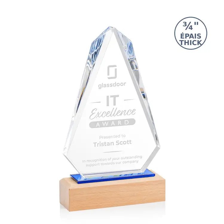 Trophée Valencia en cristal Starfire sur socle en hêtre #3