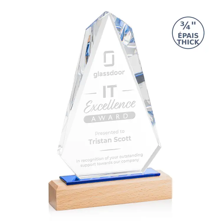 Trophée Valencia en cristal Starfire sur socle en hêtre #4