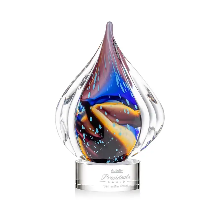 Valentina Art Glass Award - Teardrop on Marvel Base - Clear Base - Deep Etch