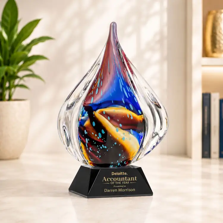Valentina Art Glass Award - Teardrop on Sheffield Base - Black or Blue Base - Laser Engraving #3