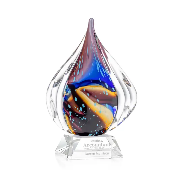 Valentina Art Glass Award - Teardrop on Sheffield Base - Clear Base - Deep Etch