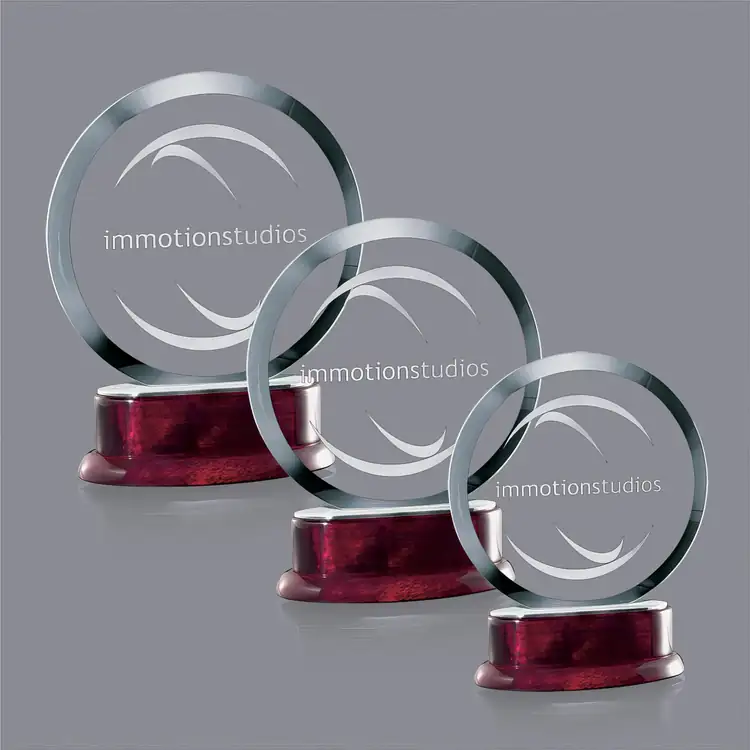 Vernet Jade Glass Award on Rosewood-Finish Base