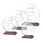 Trophée Victoria en cristal Starfire - Disque sur socle Albion au fini bois de rose - Gravure