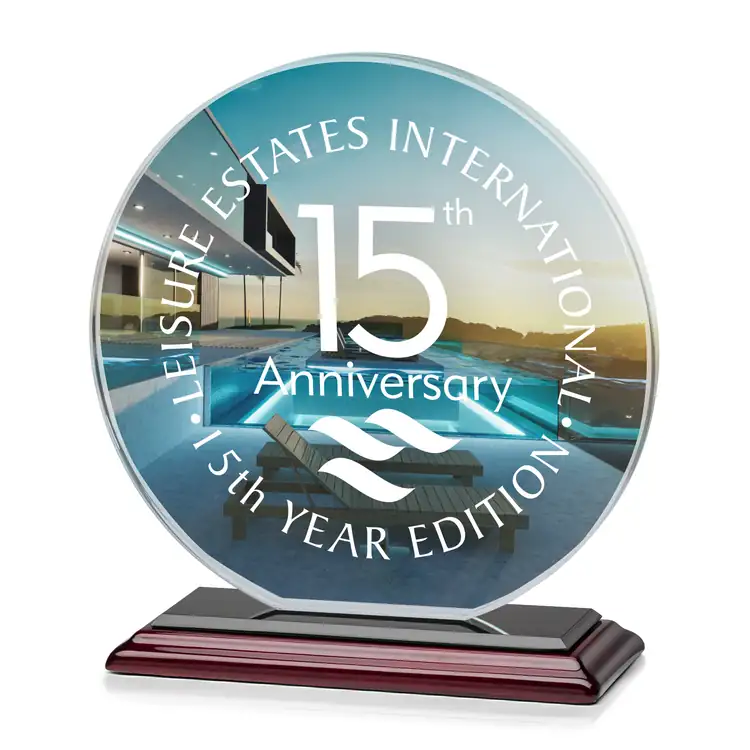 Victoria Starfire Crystal Award - Disc on Albion Rosewood Finish Base - Multicolor #2