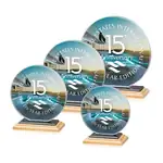 Trophée Victoria en cristal Starfire - Disque sur socle bambou - Multicolore