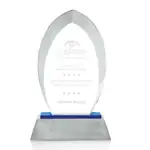 Trophée Vienna en cristal Starfire sur socle bleu et aluminium