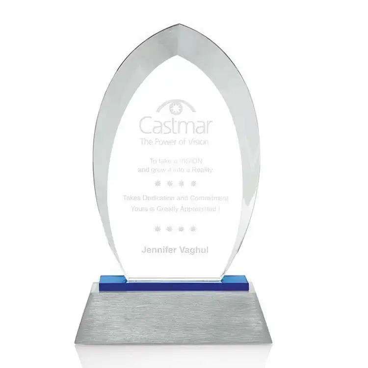 Vienna Starfire Crystal Award on Blue Glass and Aluminum Base