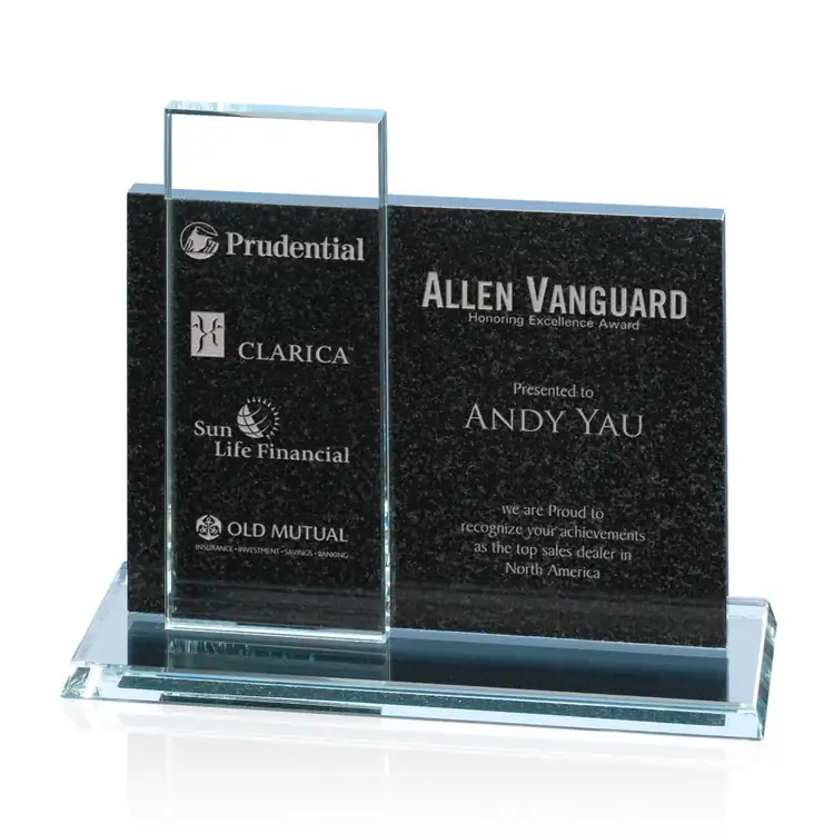 Prestige Glass Vintage Starfire Crystal and Black Granite Award