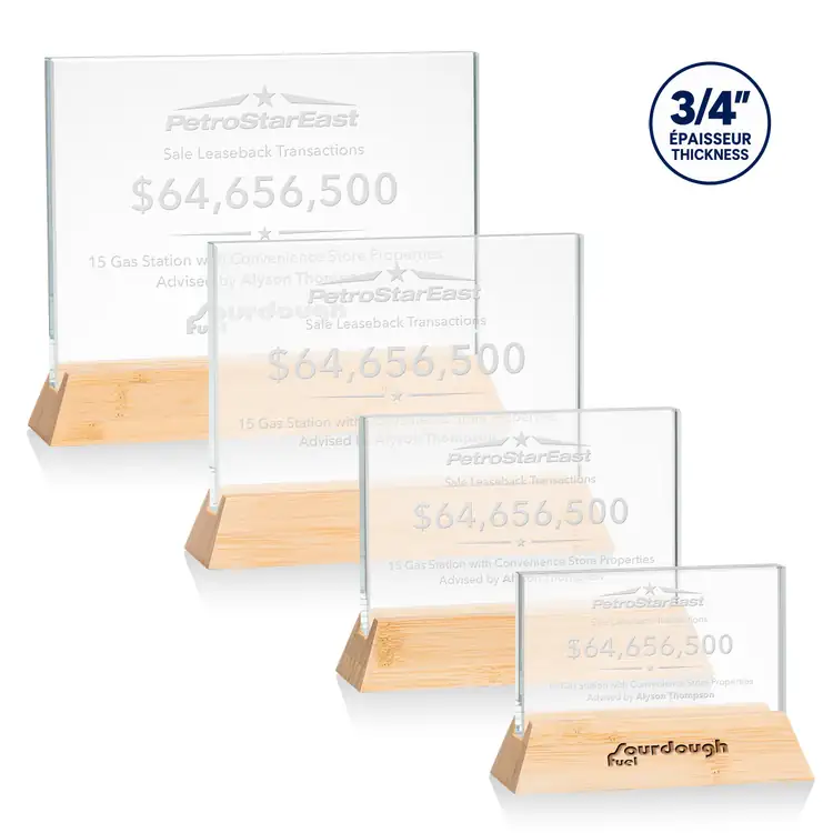 Walkerton Starfire Crystal Award on Bamboo Base - Horizontal - Deep Etch