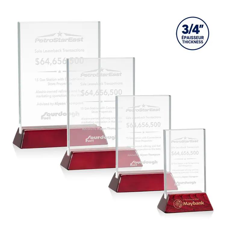 Walkerton Starfire Crystal Award on Piano Rosewood Finish Base - Vertical - Deep Etch
