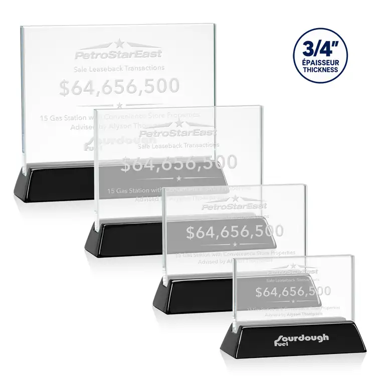 Walkerton Starfire Crystal Award on Piano Black Finish Base - Horizontal - Deep Etch
