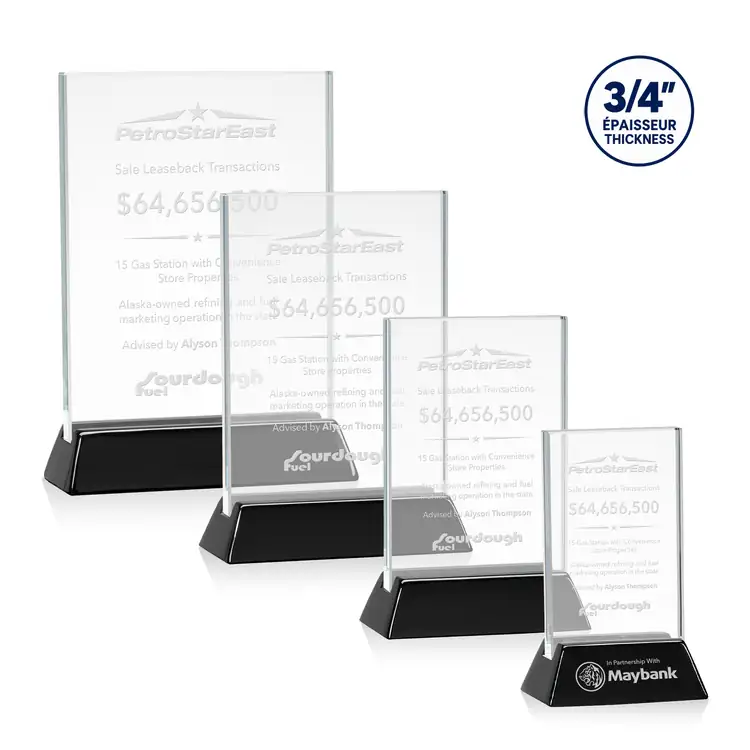 Walkerton Starfire Crystal Award on Piano Black Finish Base - Vertical - Deep Etch