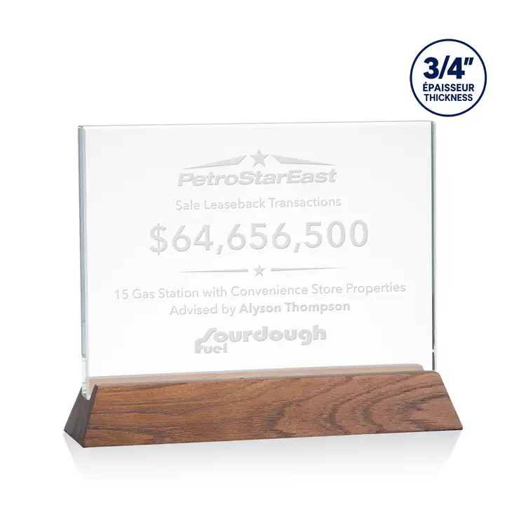Walkerton Starfire Crystal Award on Walnut Base - Horizontal - Deep Etch #2