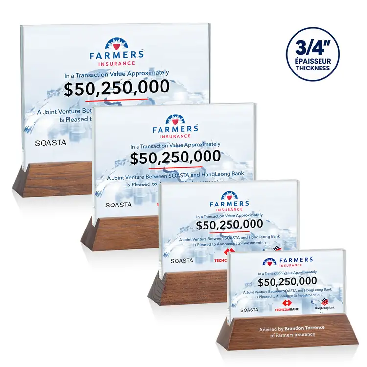 Walkerton Starfire Crystal Award on Walnut Base - Horizontal - Multicolor