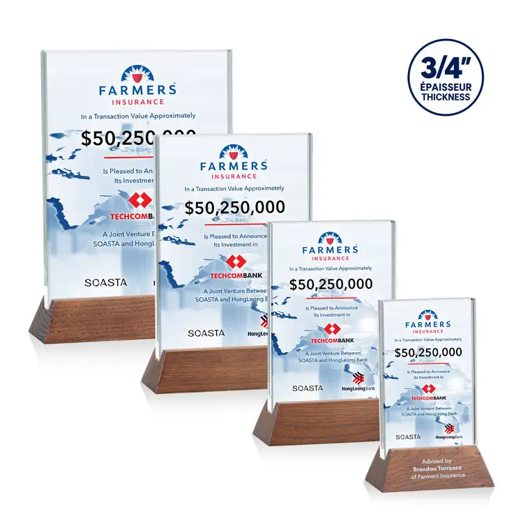 Walkerton Starfire Crystal Award on Walnut Base - Vertical - Multicolor