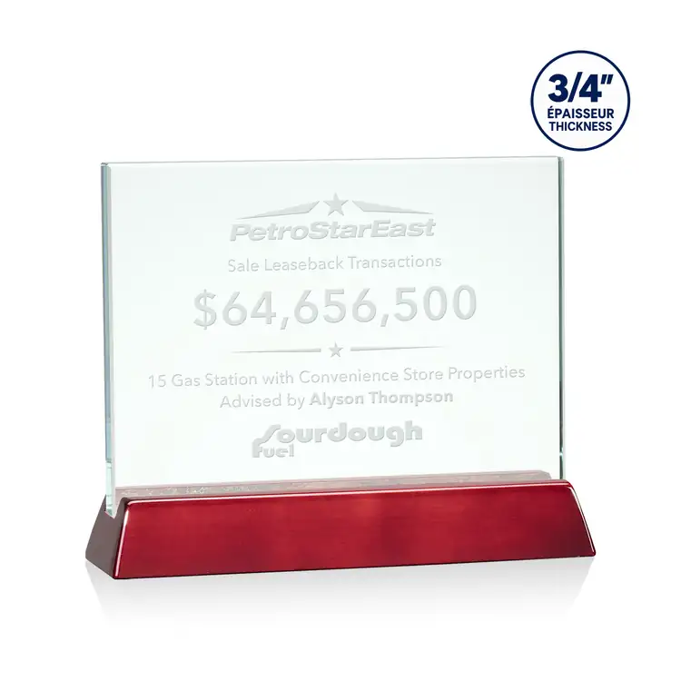 Walkerton Jade Glass Award on Piano Rosewood Finish Base - Horizontal - Deep Etch #2