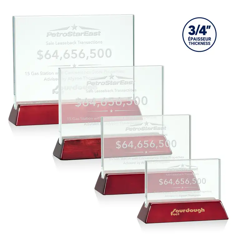 Walkerton Jade Glass Award on Piano Rosewood Finish Base - Horizontal - Deep Etch