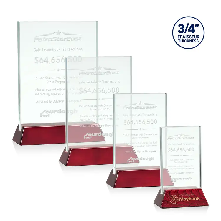 Walkerton Jade Glass Award on Piano Rosewood Finish Base - Vertical - Deep Etch