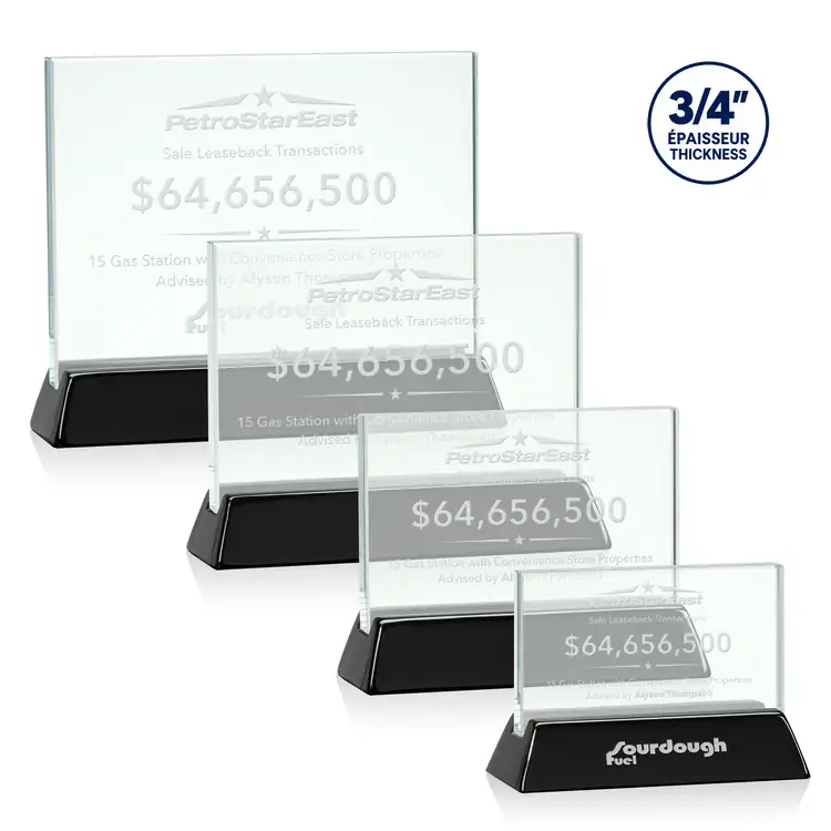Walkerton Jade Glass Award on Piano Black Finish Base - Horizontal - Deep Etch