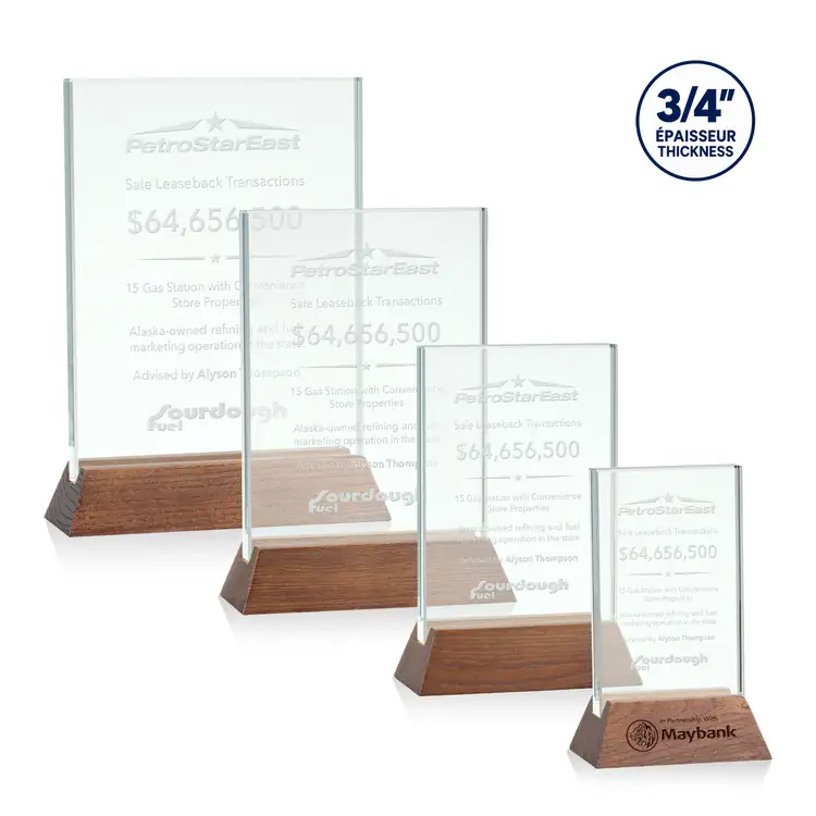Walkerton Jade Glass Award on Walnut Base - Vertical - Deep Etch