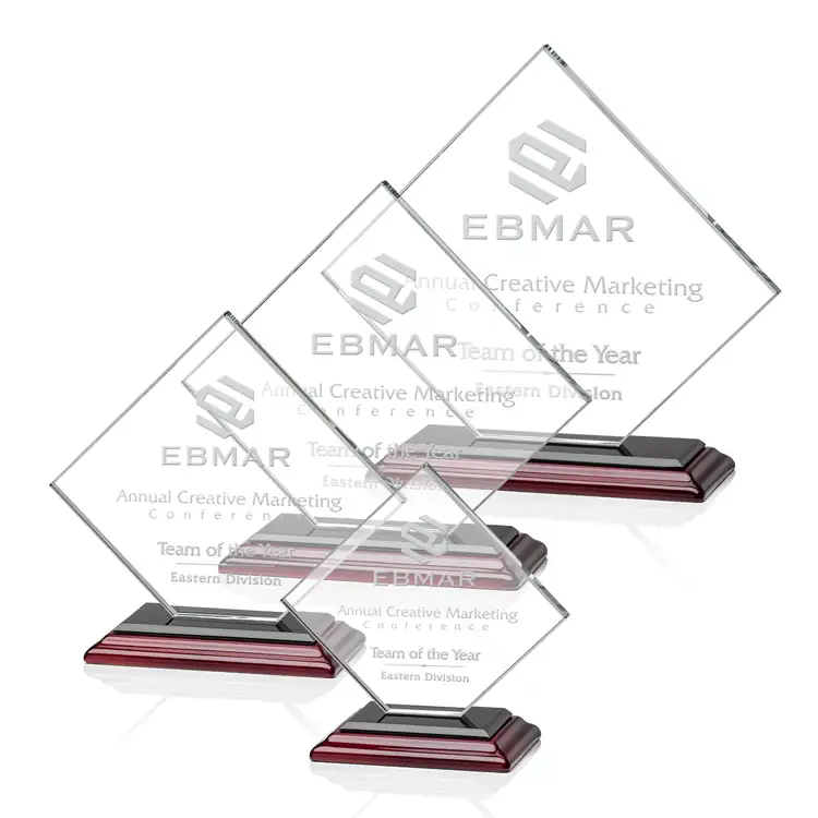 Wellington Starfire Crystal Award on Albion Rosewood Finish Base - Deep Etch