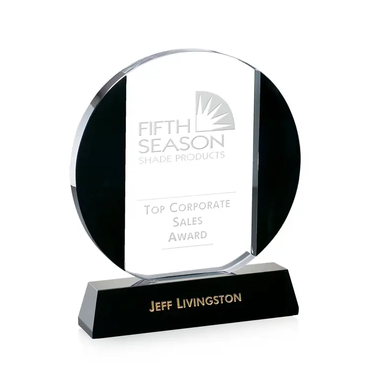Whitehall Round Black and Clear Optical Crystal Award #2