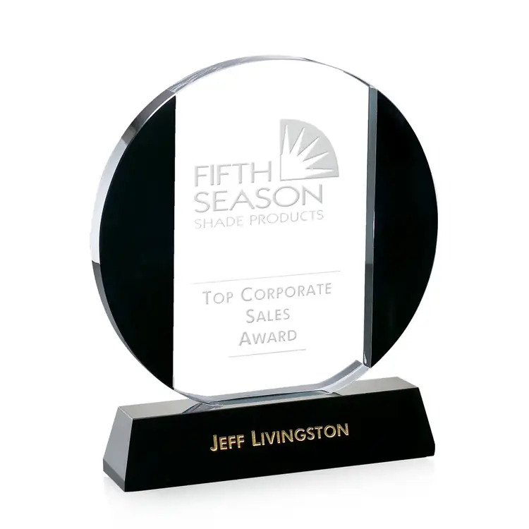 Whitehall Round Black and Clear Optical Crystal Award #3