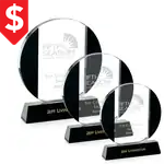 Trophée Whitehall rond en cristal optique noir et transparent