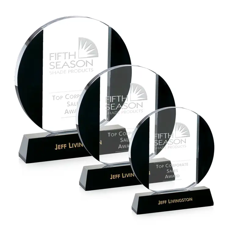 Whitehall Round Black and Clear Optical Crystal Award