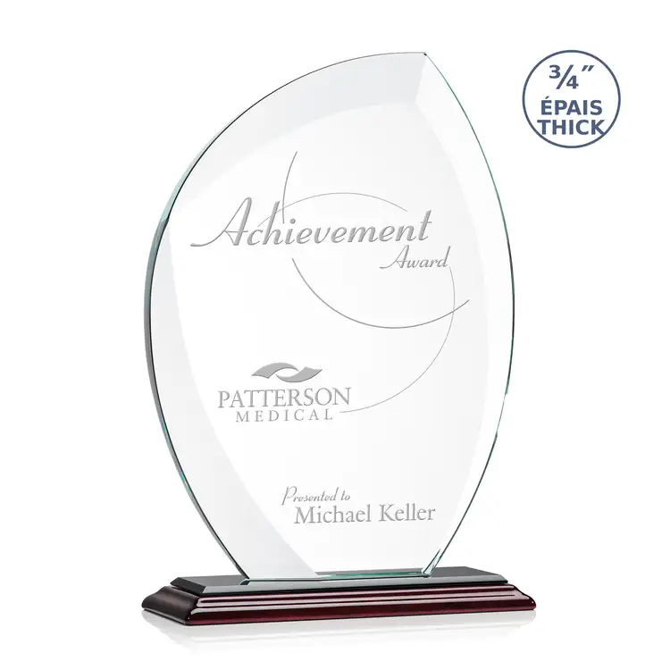 Wichita Starfire Crystal Award on Rosewood-Finish Base - Deep Etch #4