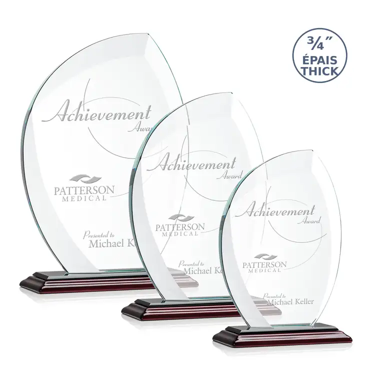 Wichita Starfire Crystal Award on Rosewood-Finish Base - Deep Etch