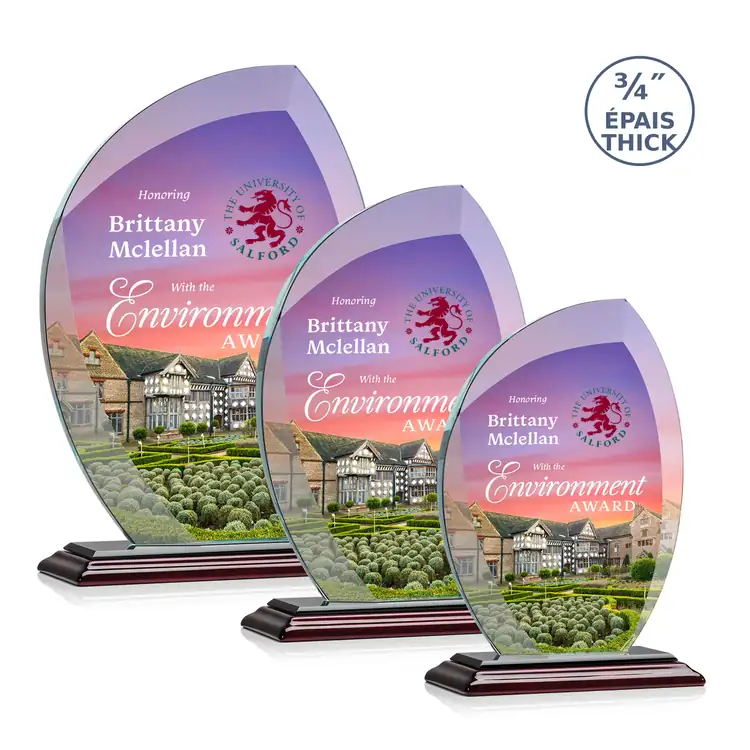 Wichita Starfire Crystal Award on Rosewood-Finish Base - Multicolor