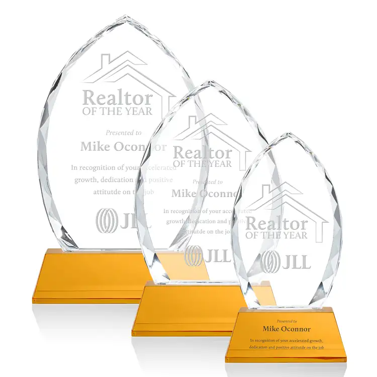 Wilton Optical Crystal Award on Newhaven Base - Deep Etch