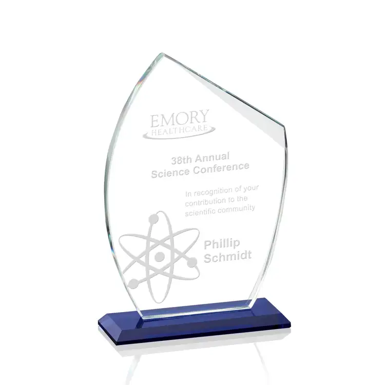 Winston Crystal Award on Sapphire Blue Base - Deep Etch #2
