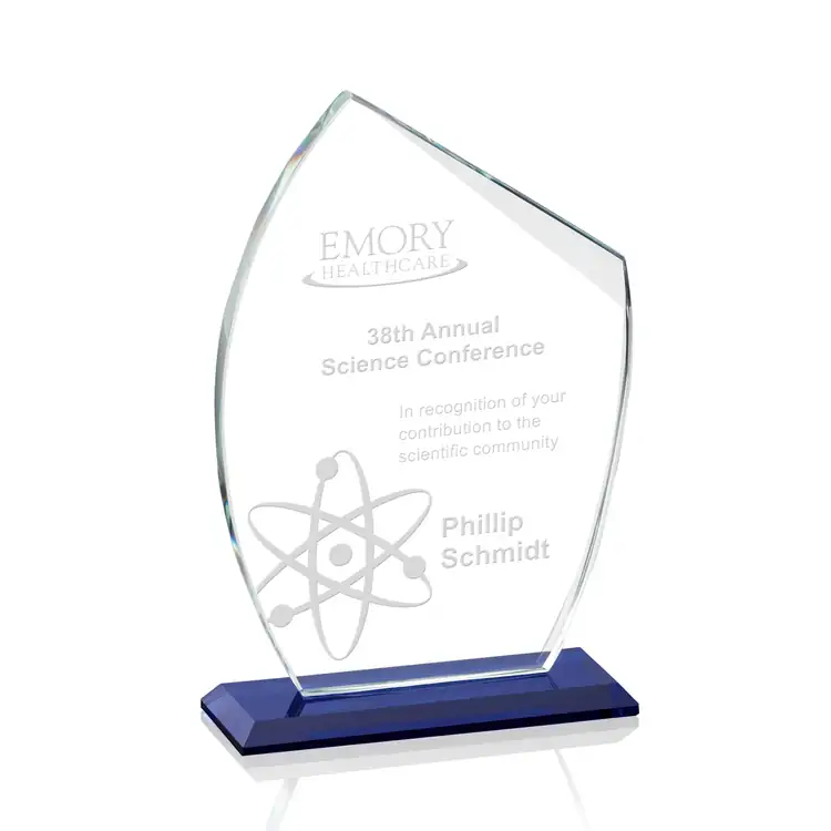 Winston Crystal Award on Sapphire Blue Base - Deep Etch #3