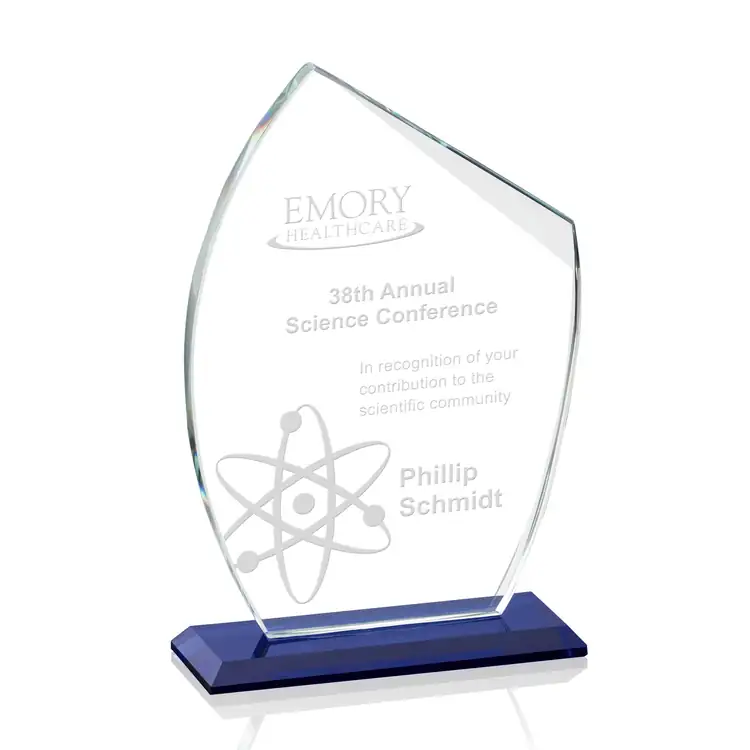 Winston Crystal Award on Sapphire Blue Base - Deep Etch #4