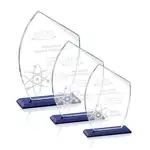 Trophée Winston en cristal sur socle bleu saphir - Gravure