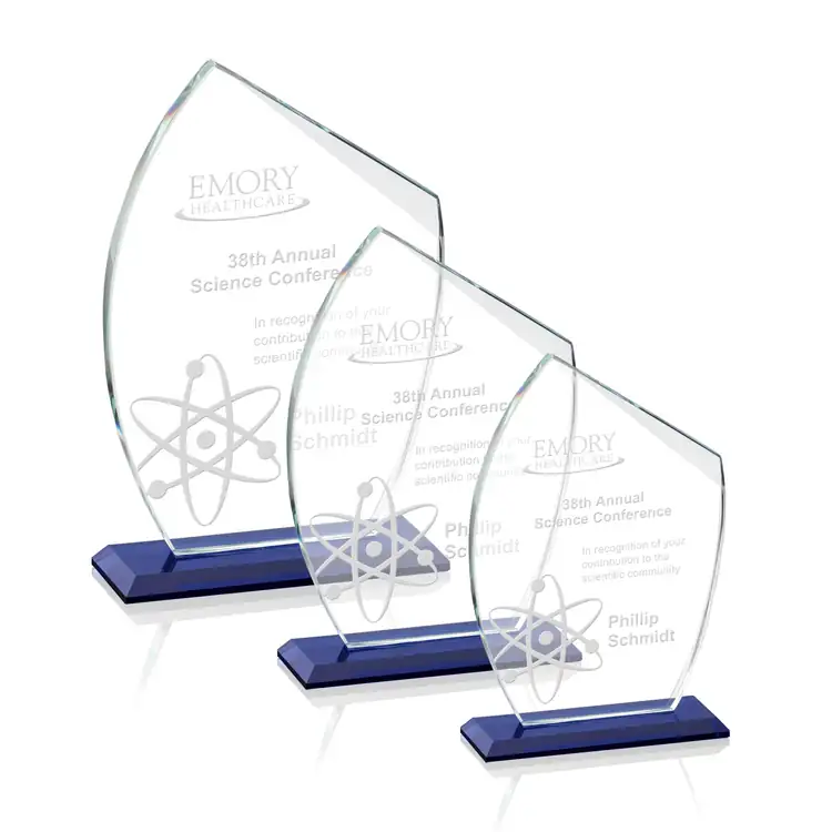 Winston Crystal Award on Sapphire Blue Base - Deep Etch
