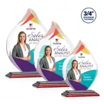 Trophée Worthington en cristal Starfire - Flamme sur socle Albion au fini bois de rose - Multicolore