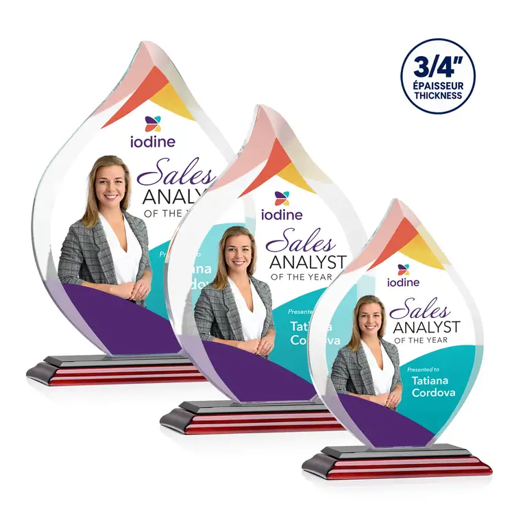 Worthington Starfire Crystal Award - Flame on Albion Rosewood Finish Base - Multicolor