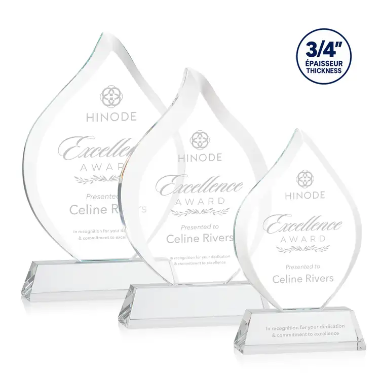 Worthington Starfire Crystal Award - Flame on Newhaven Base - Deep Etch