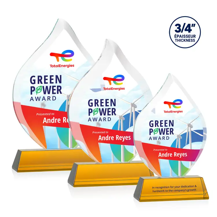 Trophée Worthington en cristal Starfire - Flamme sur socle Newhaven - Multicolore