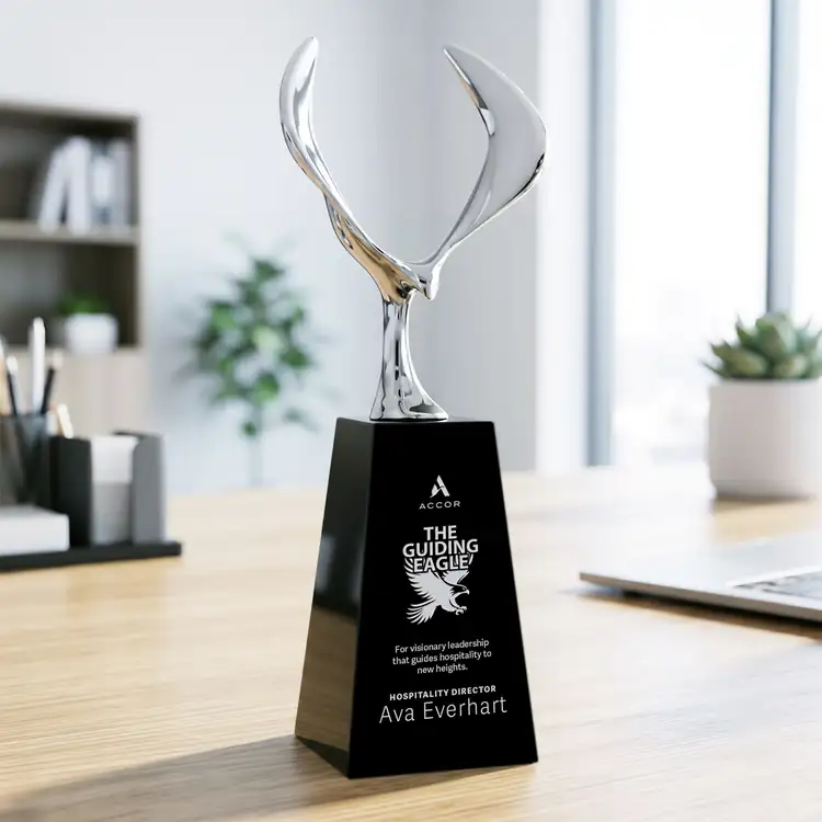 Maverick Eagle Metal and Crystal Award on Black Novita Base - Laser Engraving #3