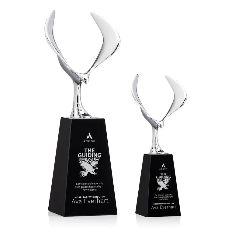 Maverick Eagle Metal and Crystal Award on Black Novita Base - Laser Engraving