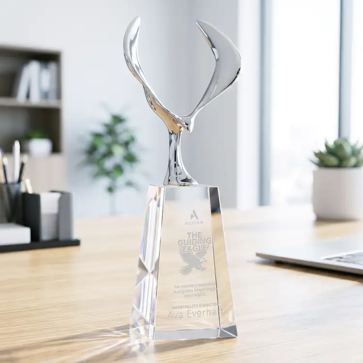Maverick Eagle Metal and Crystal Award on Clear Novita Base - Deep Etch #3