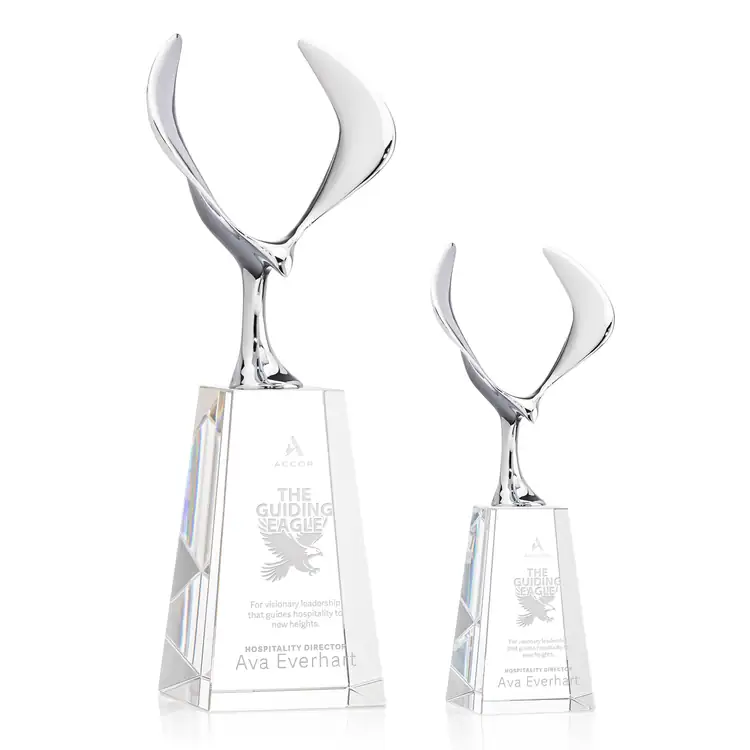 Maverick Eagle Metal and Crystal Award on Clear Novita Base - Deep Etch