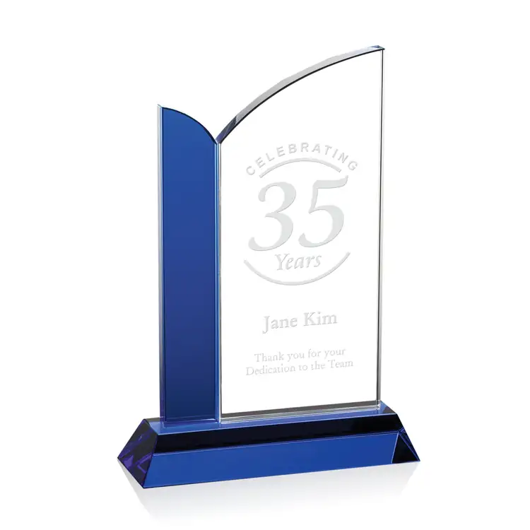 Leonora Arched Blue Optical Crystal Award #3